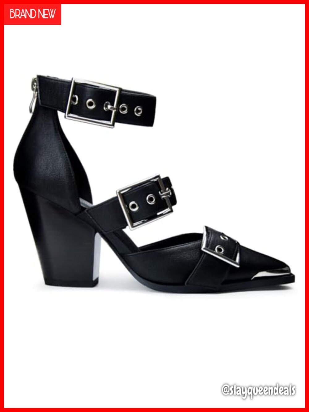Western Pointed Toe Faux Leather Buckle Heeled Sandals